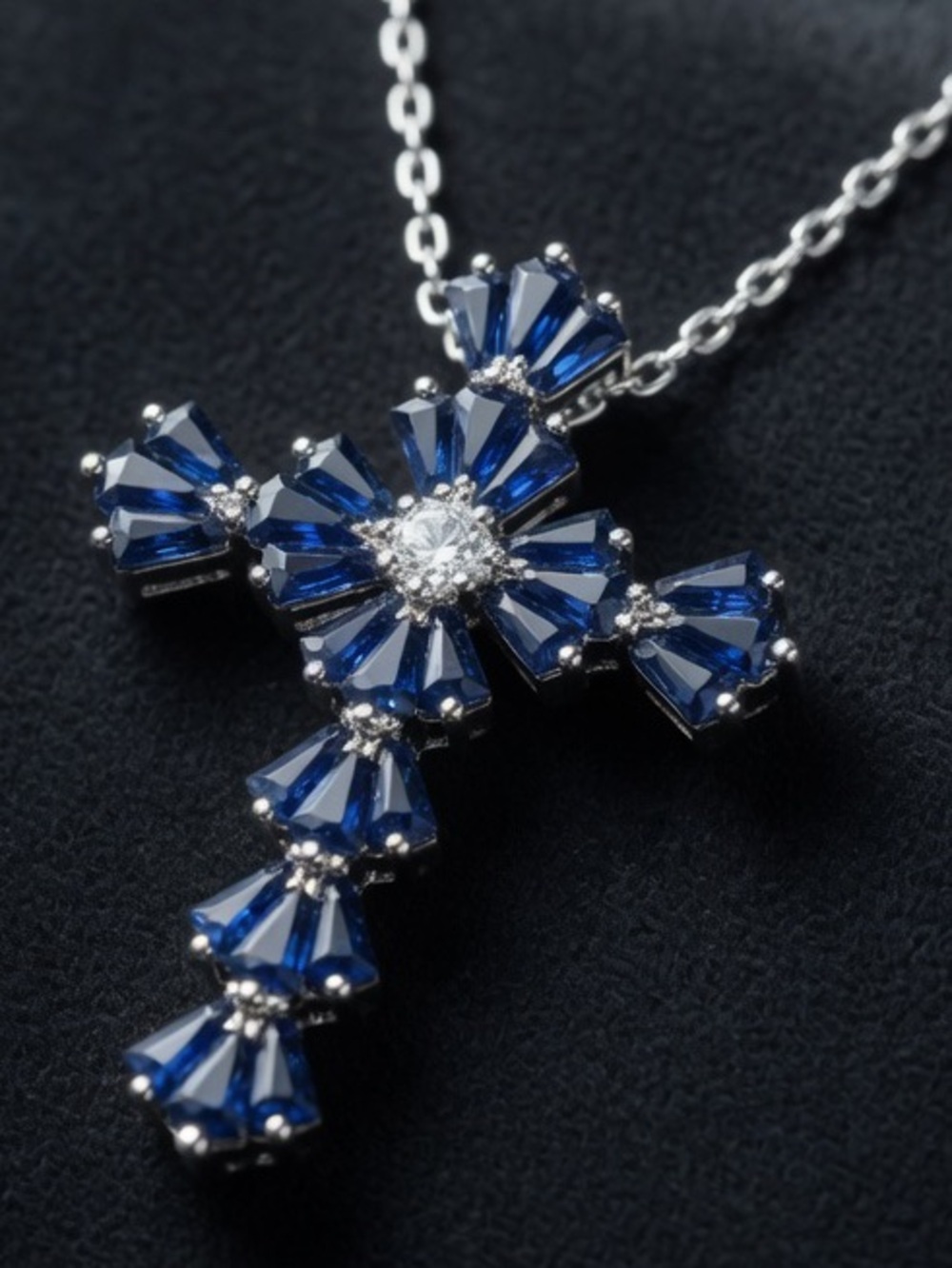 NWT STERLING SILVER Sapphire Blue Crystal Cross Necklace -mothers day